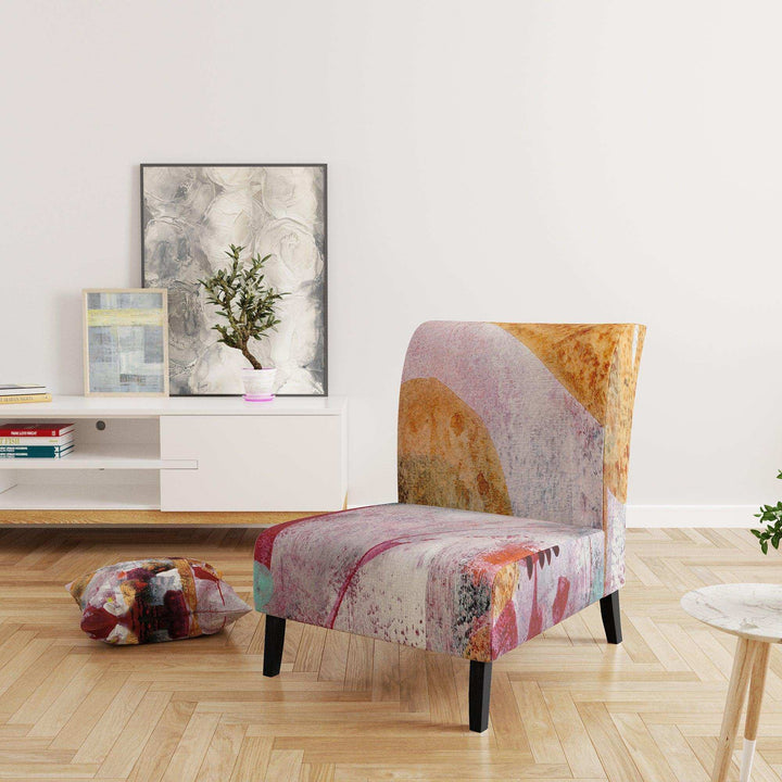 Abstract Watercolor with Red and Yellow Contemporary Accent Chair Slipper Chair