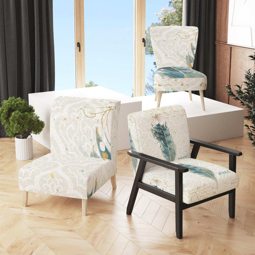 Damask Painted Gilded Feather on Blue - Nautical & Coastal Accent Chair
