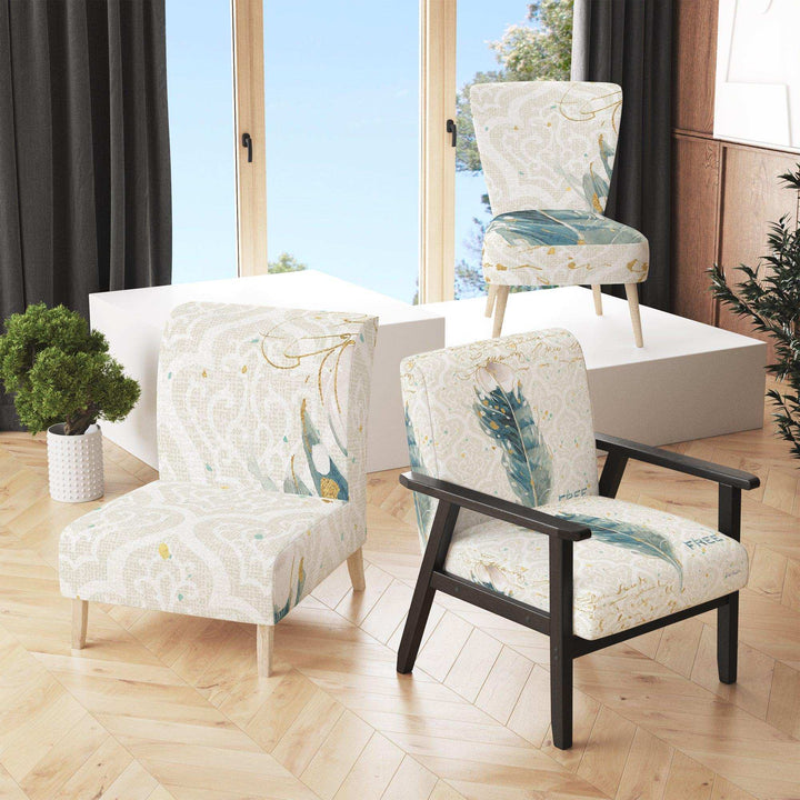 Damask Painted Gilded Feather on Blue Nautical &amp; Coastal Accent Chair