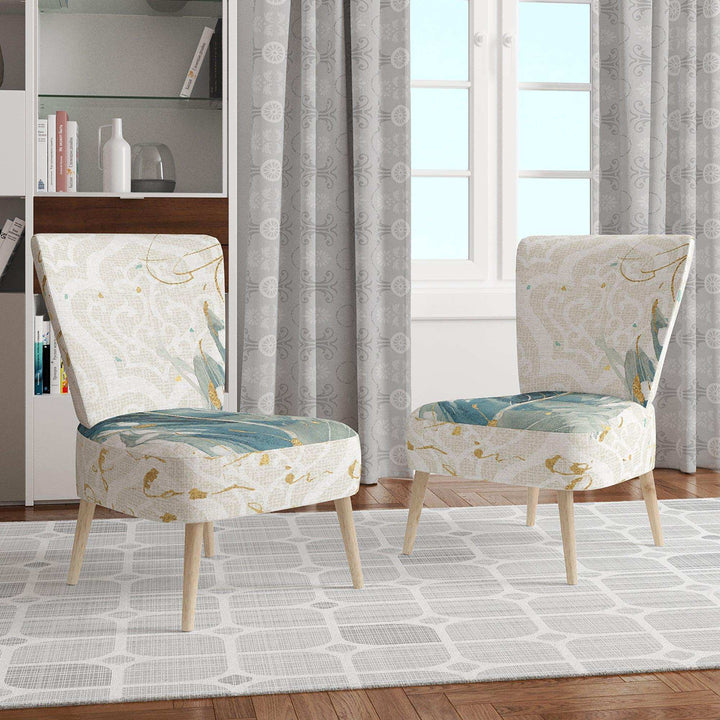 Damask Painted Gilded Feather on Blue Nautical &amp; Coastal Accent Chair