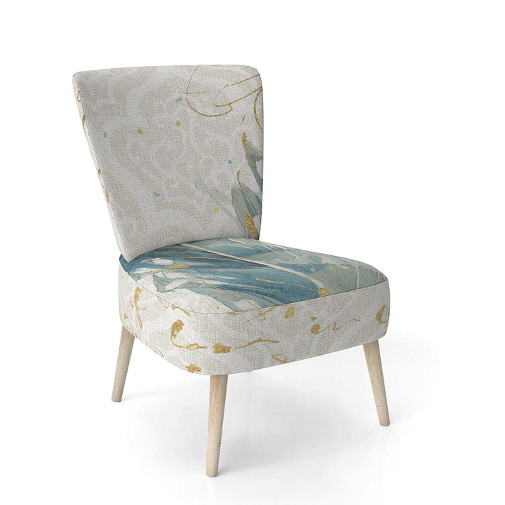 Damask Painted Gilded Feather on Blue Nautical &amp; Coastal Accent Chair