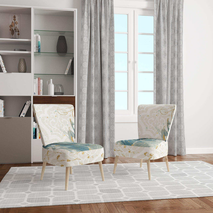 Damask Painted Gilded Feather on Blue Nautical &amp; Coastal Accent Chair