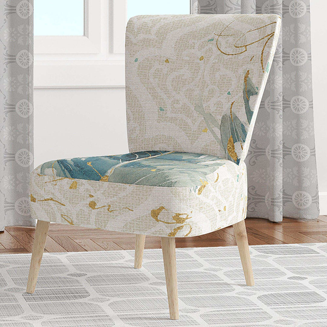Damask Painted Gilded Feather on Blue Nautical &amp; Coastal Accent Chair