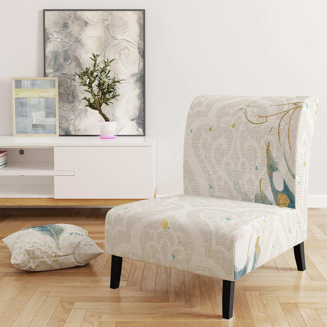 Damask Painted Gilded Feather on Blue Nautical &amp; Coastal Accent Chair