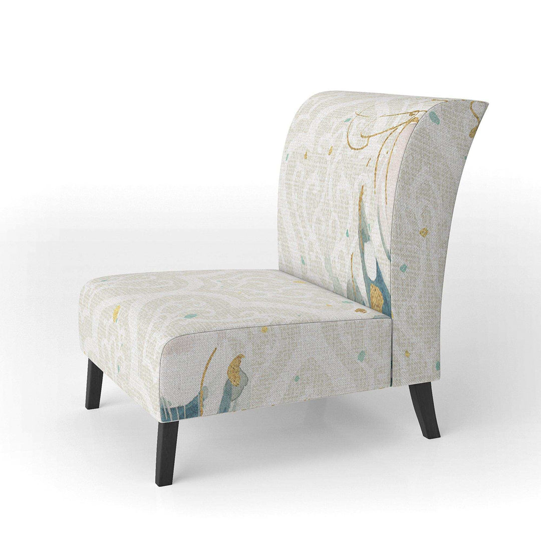 Damask Painted Gilded Feather on Blue Nautical &amp; Coastal Accent Chair