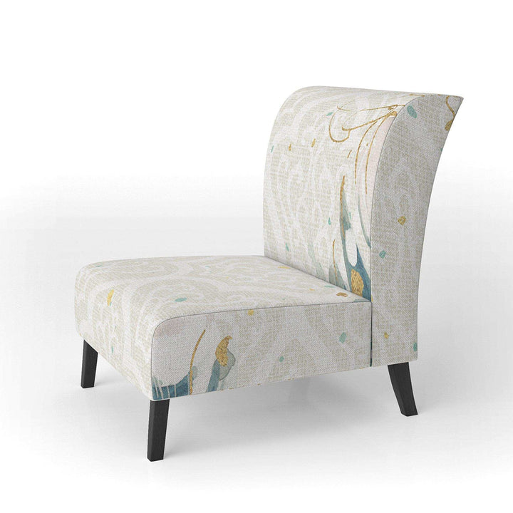 Damask Painted Gilded Feather on Blue Nautical &amp; Coastal Accent Chair