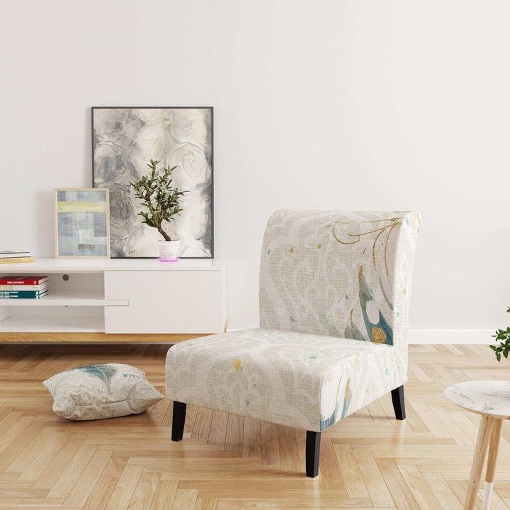 Damask Painted Gilded Feather on Blue Nautical &amp; Coastal Accent Chair