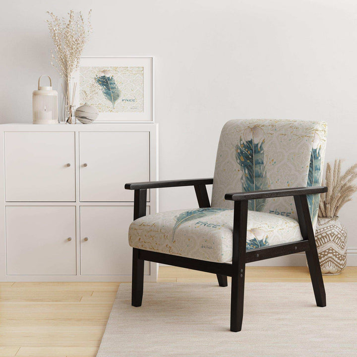 Damask Painted Gilded Feather on Blue Nautical &amp; Coastal Accent Chair