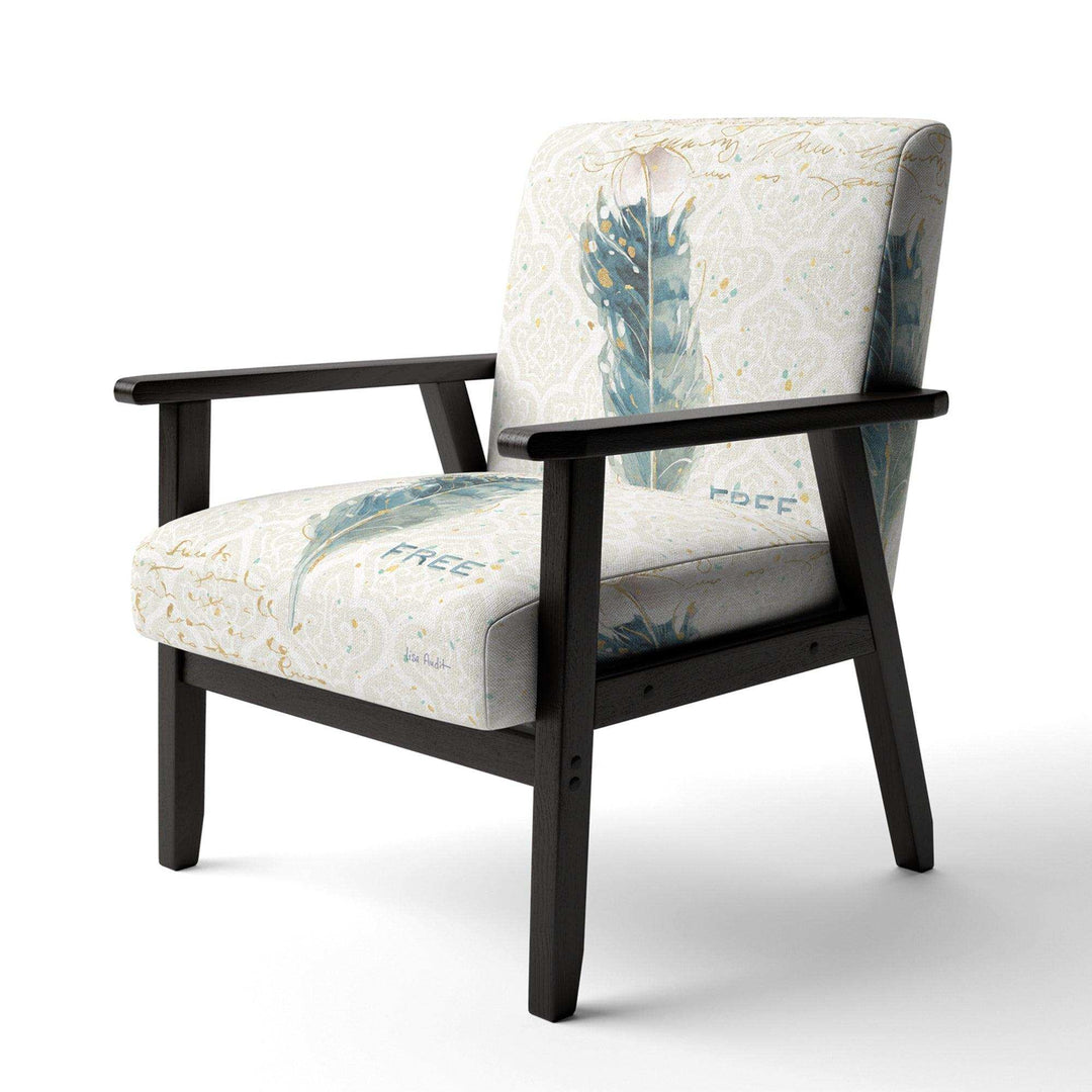 Damask Painted Gilded Feather on Blue Nautical &amp; Coastal Accent Chair