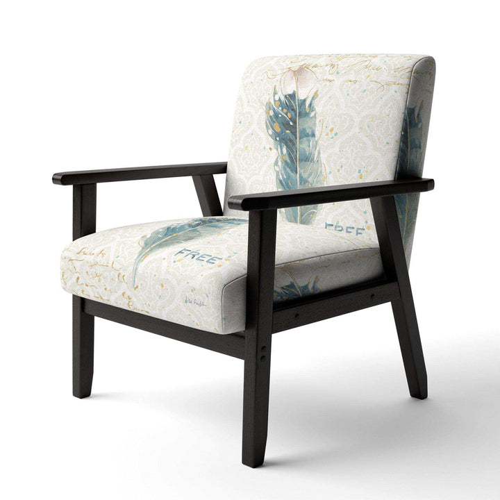 Damask Painted Gilded Feather on Blue Nautical &amp; Coastal Accent Chair