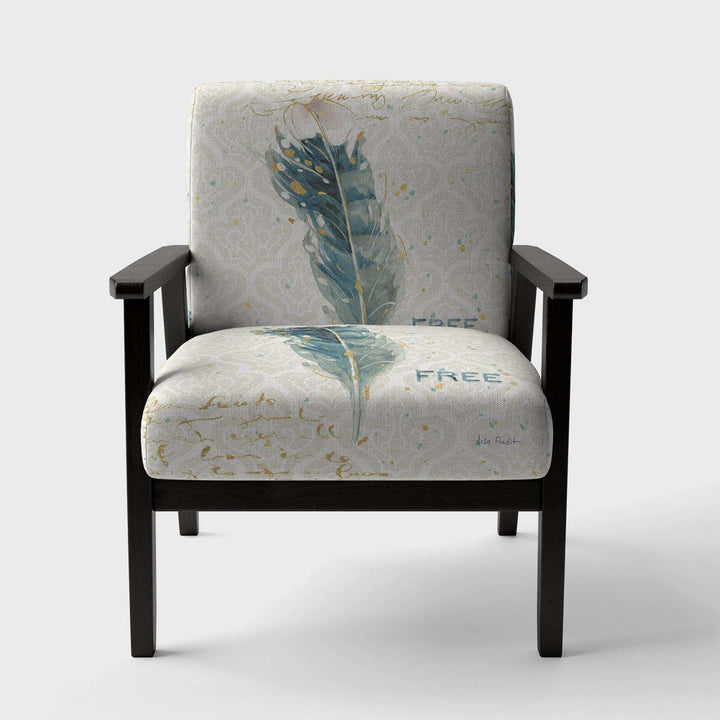 Damask Painted Gilded Feather on Blue Nautical &amp; Coastal Accent Chair