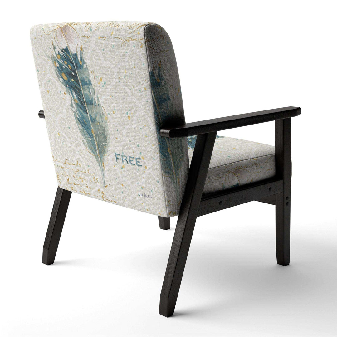Damask Painted Gilded Feather on Blue Nautical &amp; Coastal Accent Chair