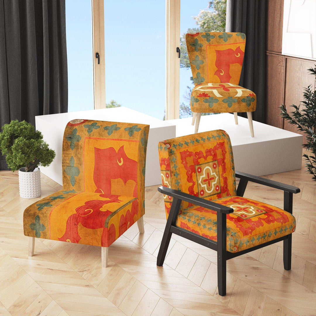 Moroccan Orange Tiles Collage II Bohemian Chic Accent Chair