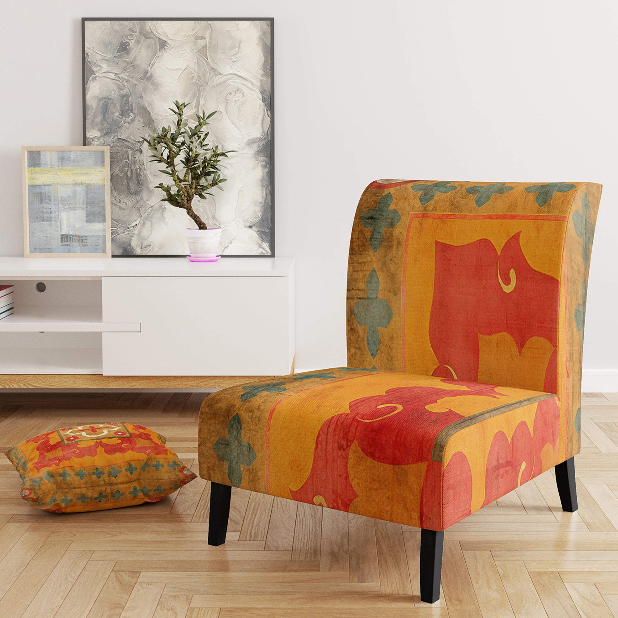 Moroccan Orange Tiles Collage II Bohemian Chic Accent Chair