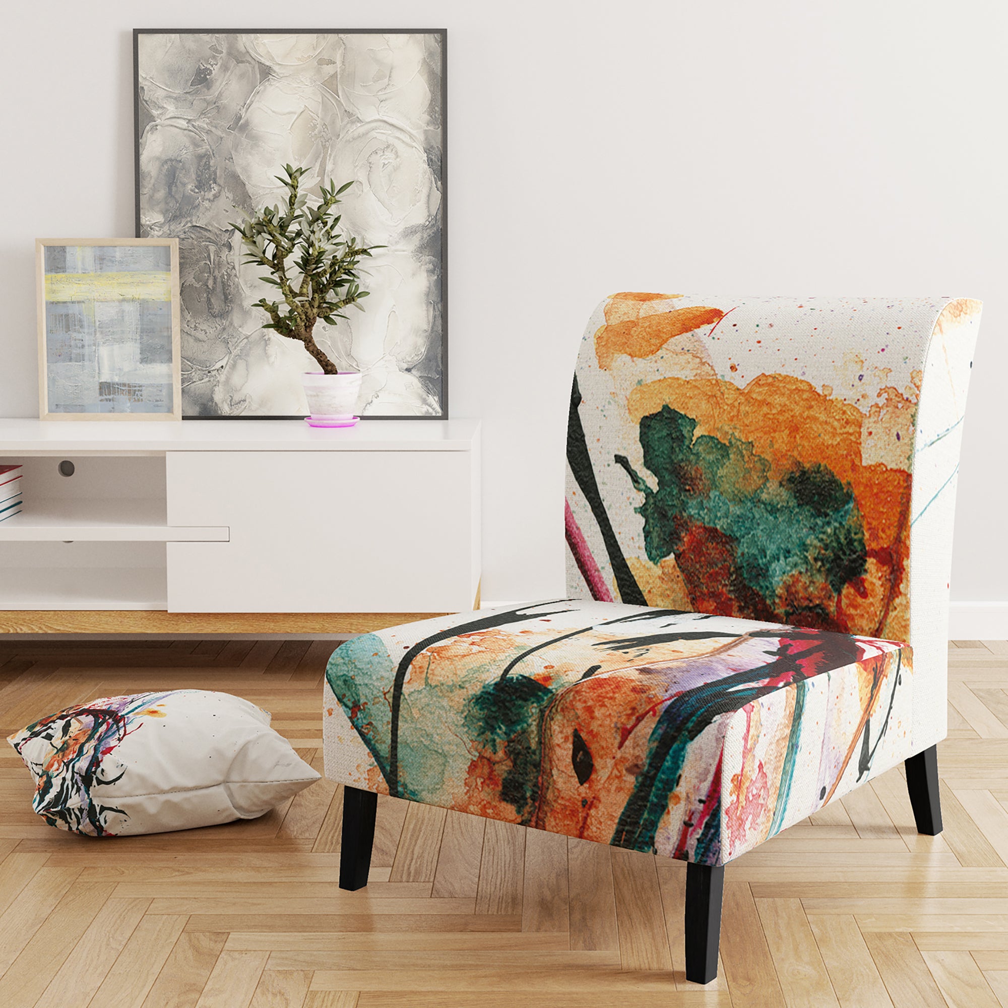 Abstract Orange Flowers Traditional Accent Chair Slipper Chair
