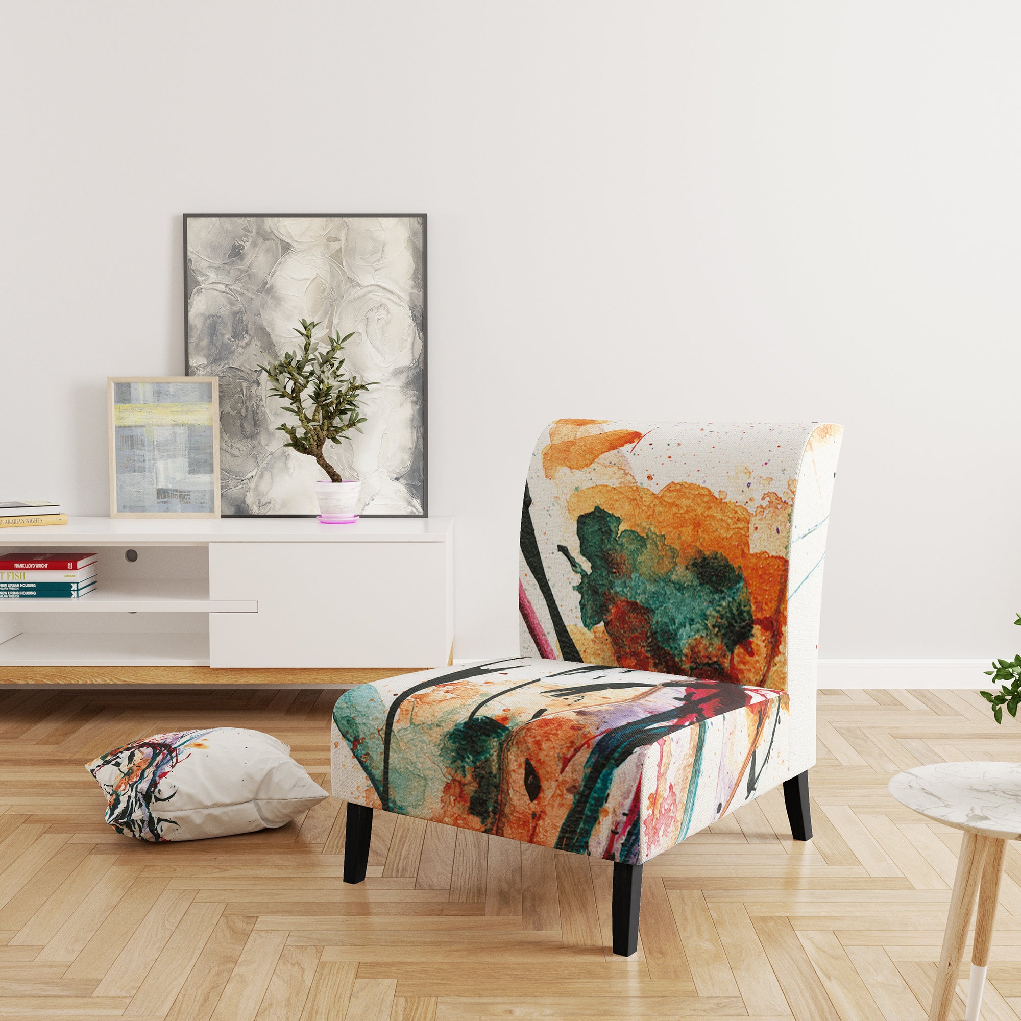 Abstract Orange Flowers Traditional Accent Chair Slipper Chair