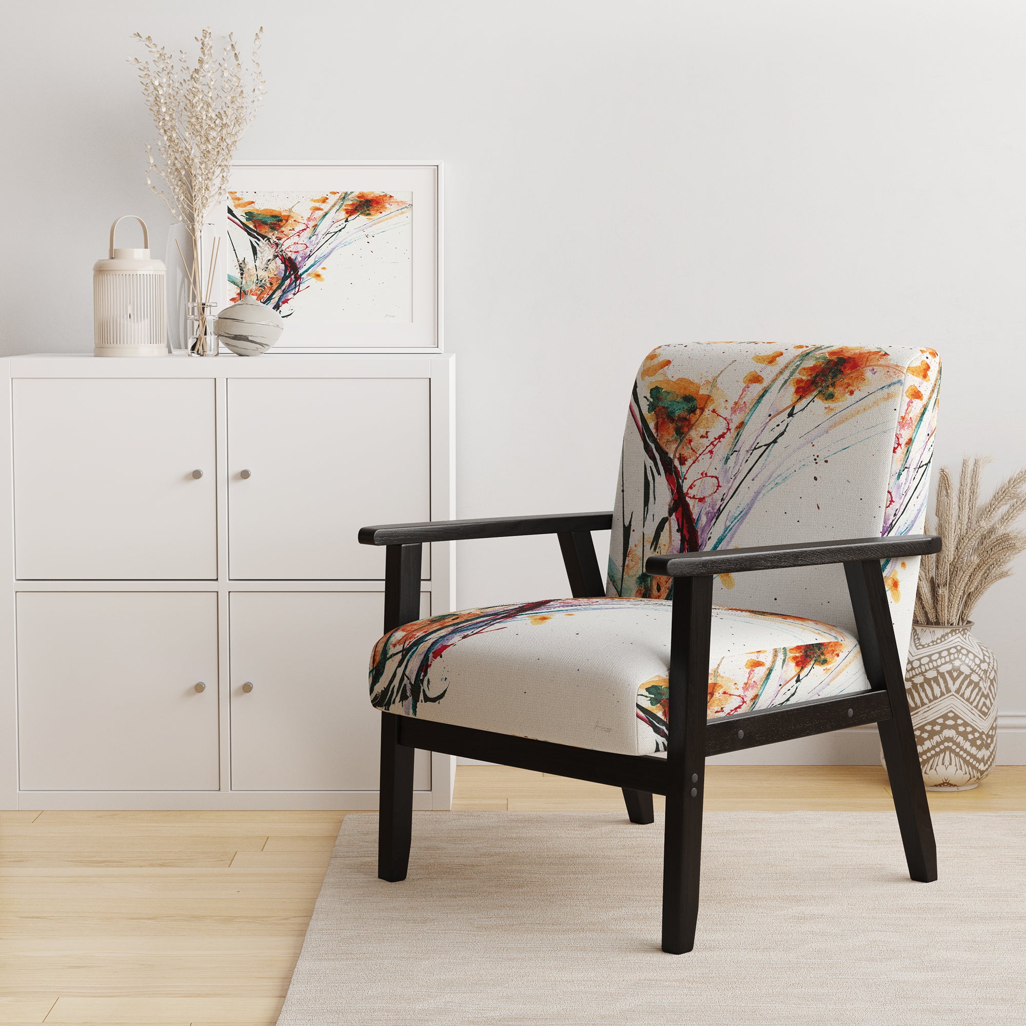 Abstract Orange Flowers Traditional Accent Chair Arm Chair