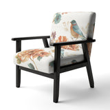 Cottage Bird on Orange Flower Twig Traditional Accent Chair