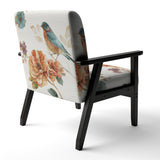 Cottage Bird on Orange Flower Twig Traditional Accent Chair