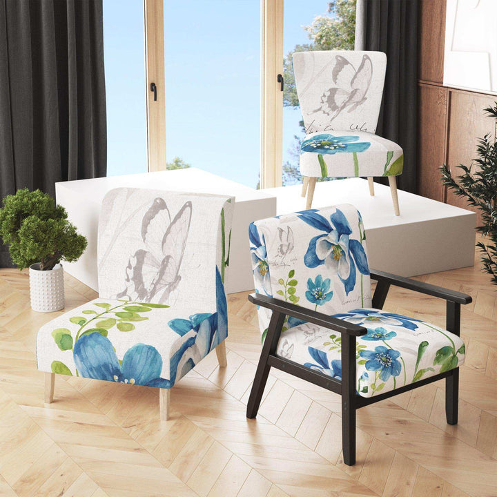 Blue Columbine Flowers With Butterfly Cabin &amp; Lodge Accent Chair