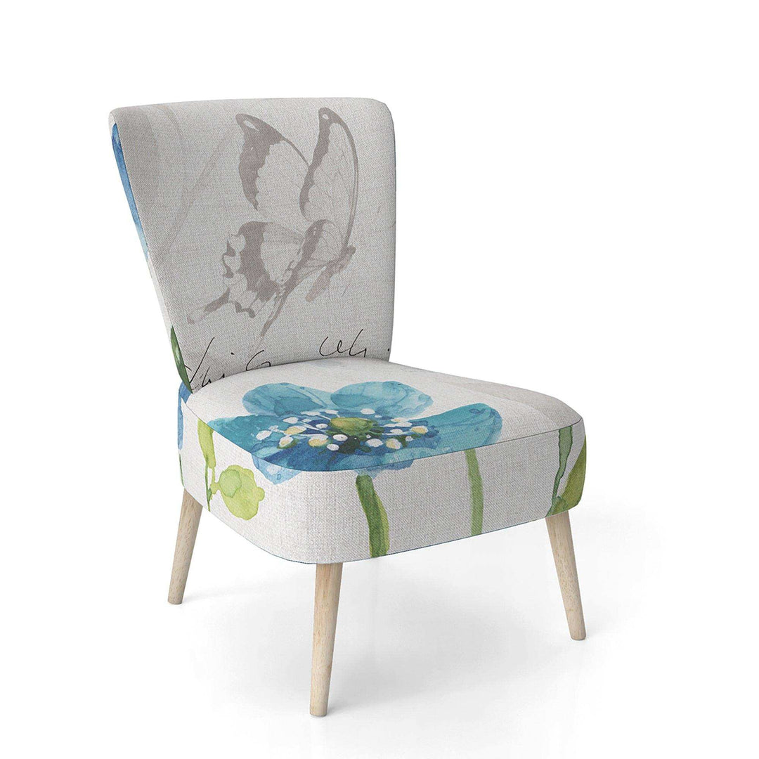 Blue Columbine Flowers With Butterfly Cabin &amp; Lodge Accent Chair