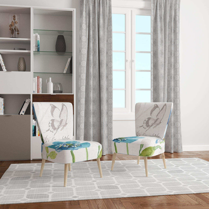 Blue Columbine Flowers With Butterfly Cabin &amp; Lodge Accent Chair