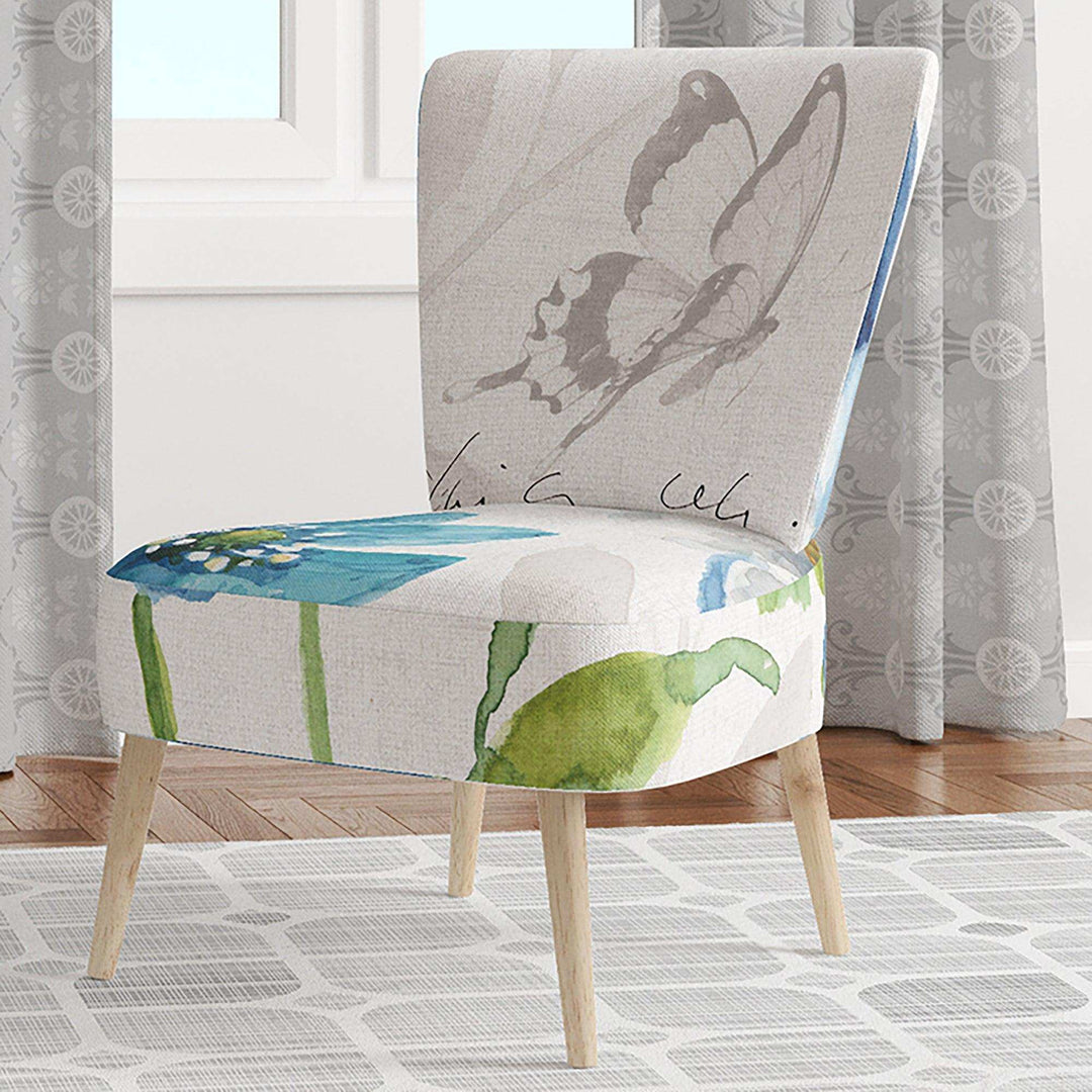 Blue Columbine Flowers With Butterfly Cabin &amp; Lodge Accent Chair