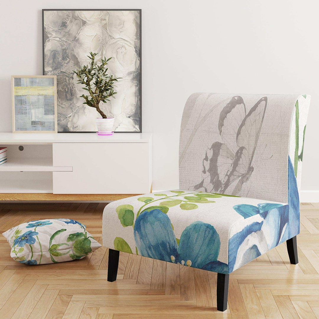 Blue Columbine Flowers With Butterfly Cabin &amp; Lodge Accent Chair