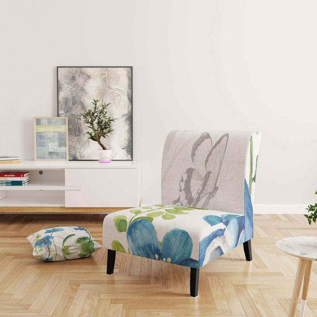 Blue Columbine Flowers With Butterfly Cabin &amp; Lodge Accent Chair