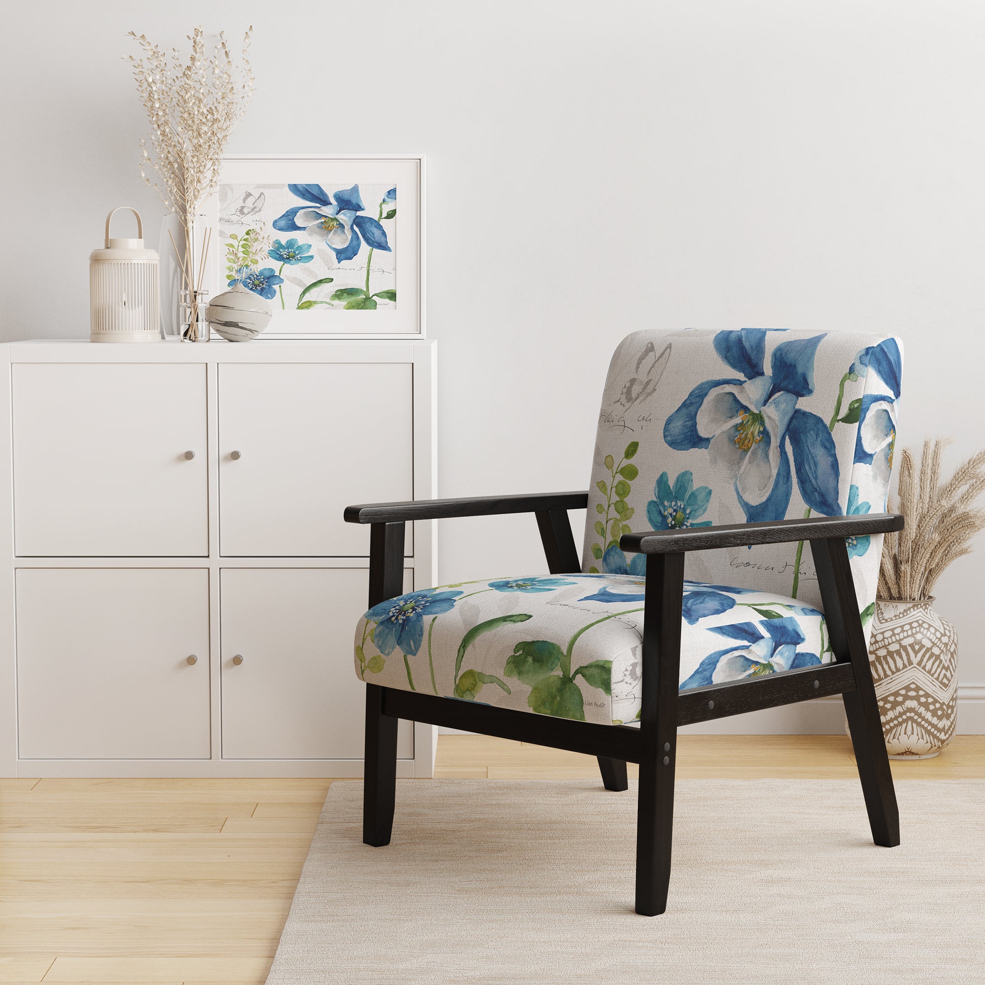 Blue Columbine Flowers With Butterfly Cabin & Lodge Accent Chair