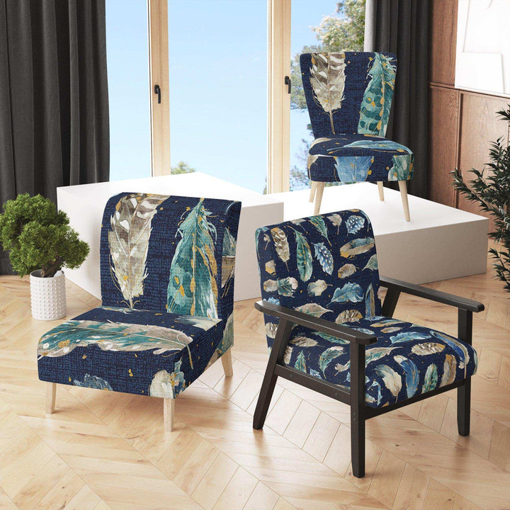 Indigold metallic feathers Pattern Floral Accent Chair
