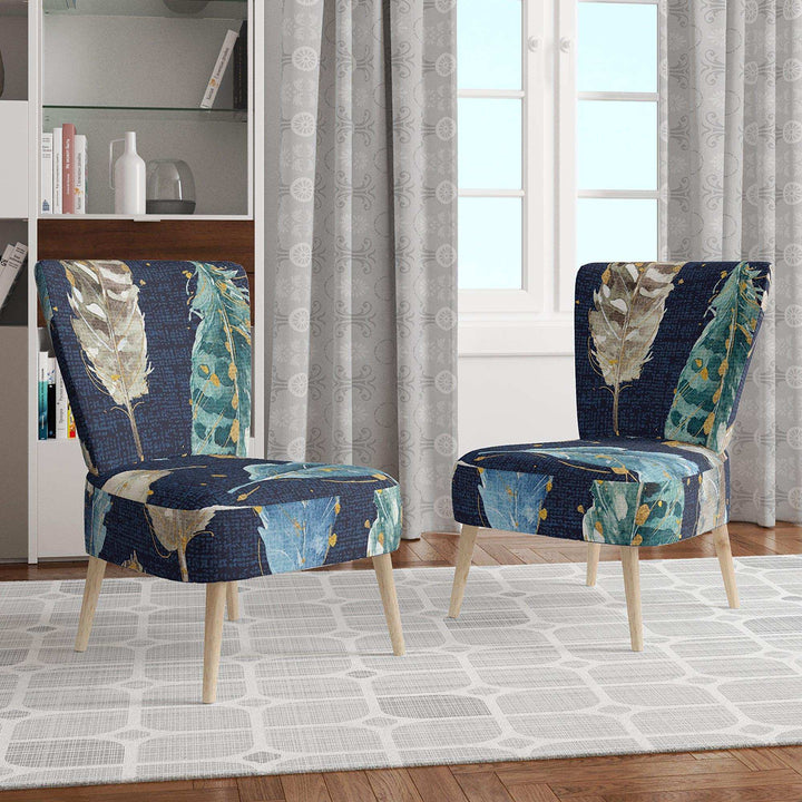 Indigold metallic feathers Pattern Floral Accent Chair