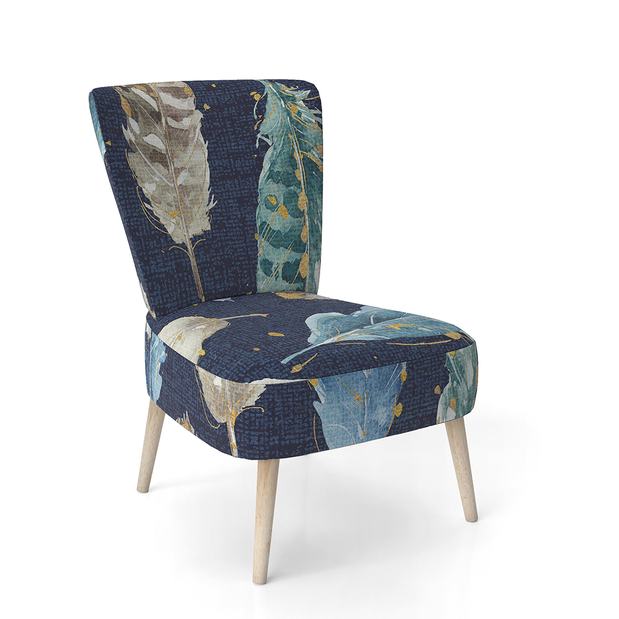 Indigold metallic feathers Pattern Floral Accent Chair