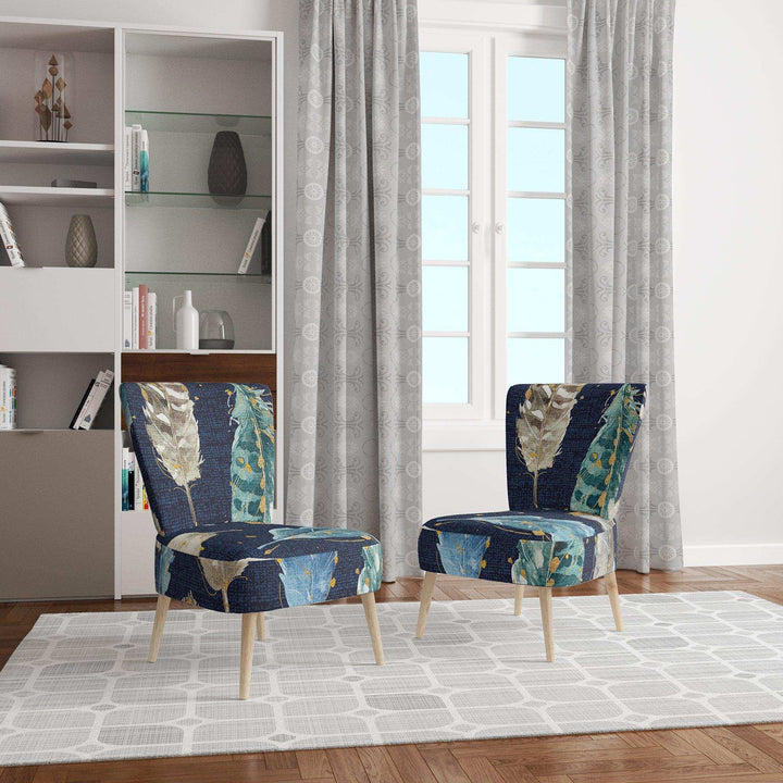 Indigold metallic feathers Pattern Floral Accent Chair