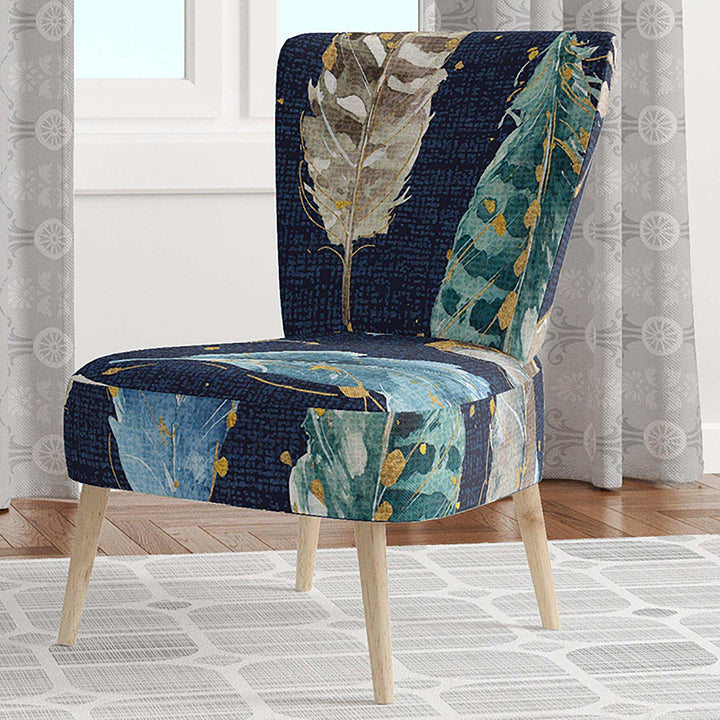 Indigold metallic feathers Pattern Floral Accent Chair