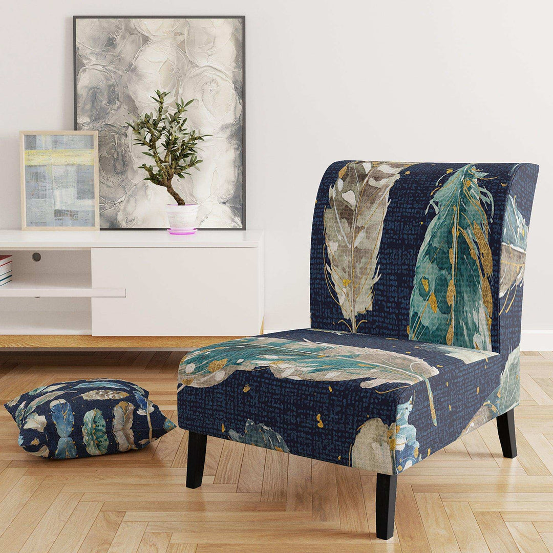Indigold metallic feathers Pattern Floral Accent Chair
