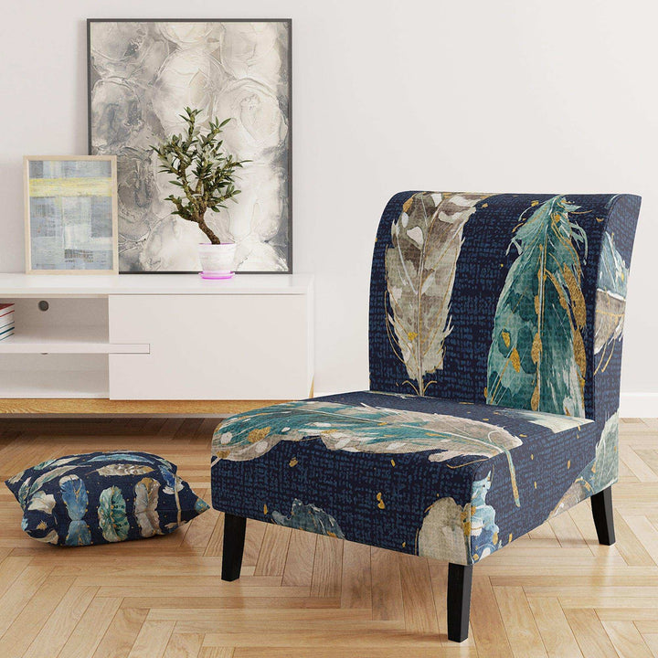 Indigold metallic feathers Pattern Floral Accent Chair