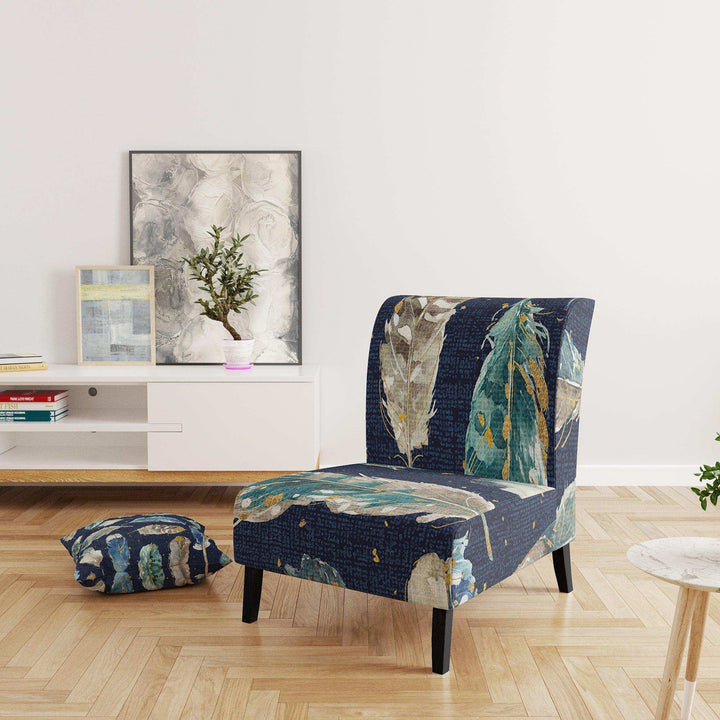 Indigold metallic feathers Pattern Floral Accent Chair