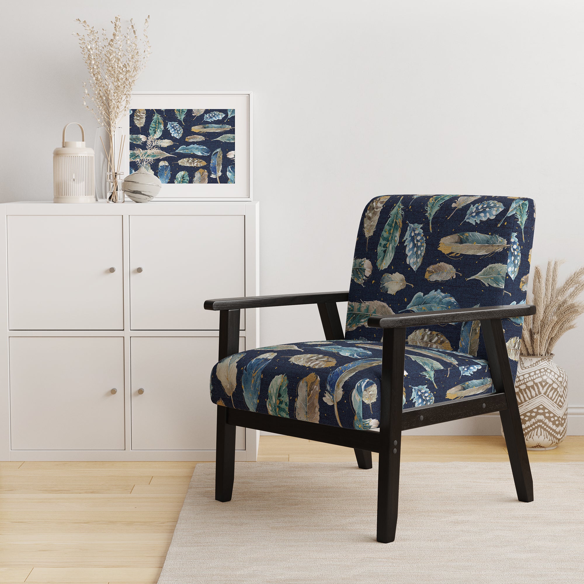 Indigold metallic feathers Pattern Floral Accent Chair
