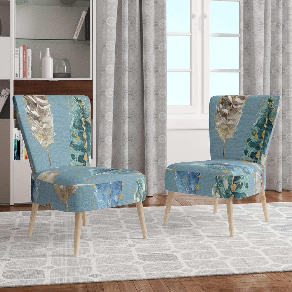 Indigold Feathers Turquoise Pattern Floral Accent Chair