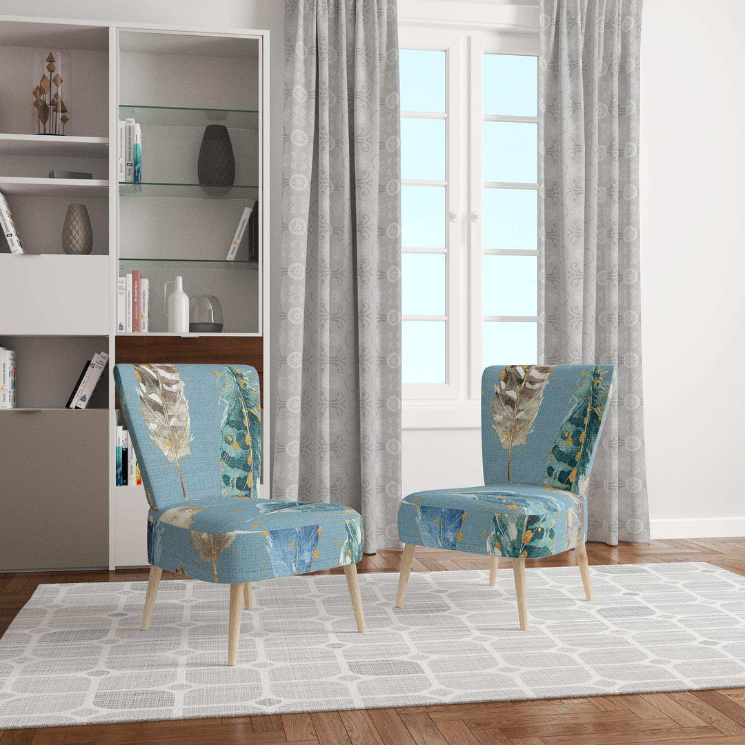 Indigold Feathers Turquoise Pattern Floral Accent Chair