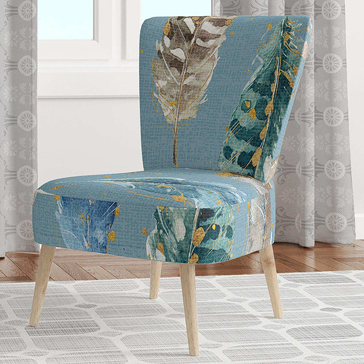 Indigold Feathers Turquoise Pattern Floral Accent Chair