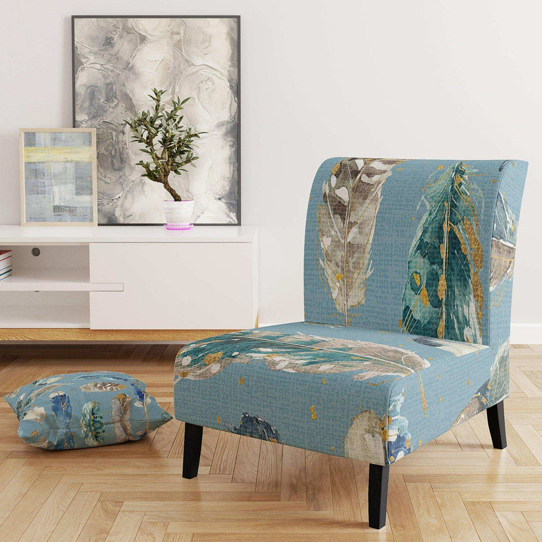 Indigold Feathers Turquoise Pattern Floral Accent Chair