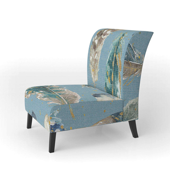 Indigold Feathers Turquoise Pattern Floral Accent Chair