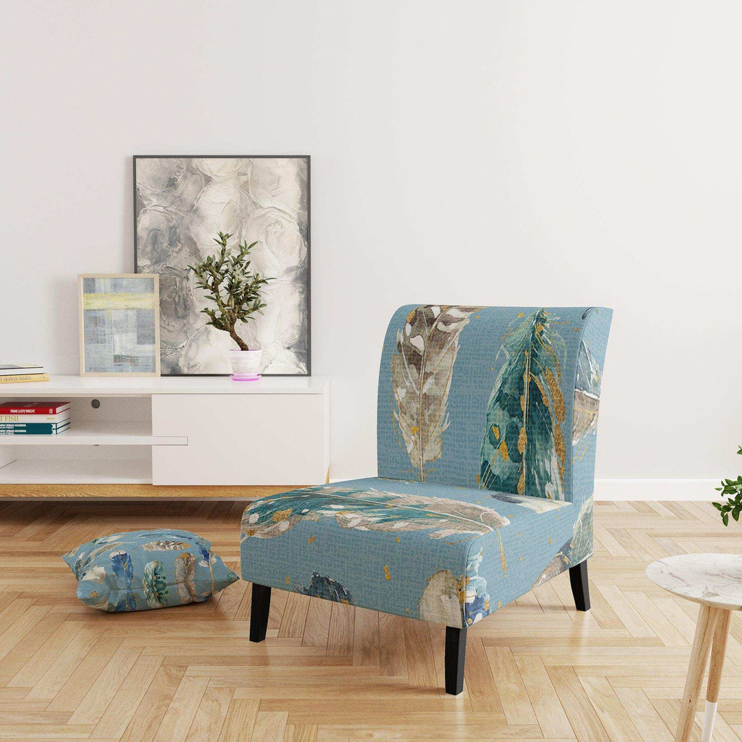 Indigold Feathers Turquoise Pattern Floral Accent Chair