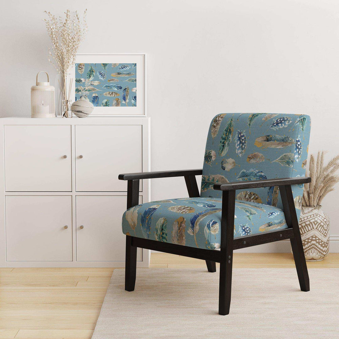 Indigold Feathers Turquoise Pattern Floral Accent Chair