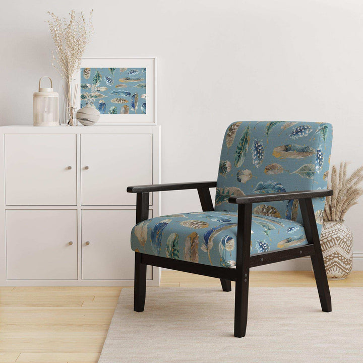 Indigold Feathers Turquoise Pattern Floral Accent Chair