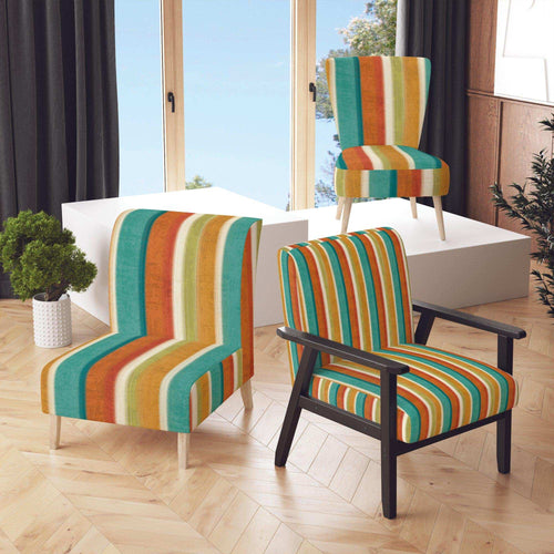 Blue, Green and Orange Vertical Abstract Stripes - Mid-Century Modern Accent Chair