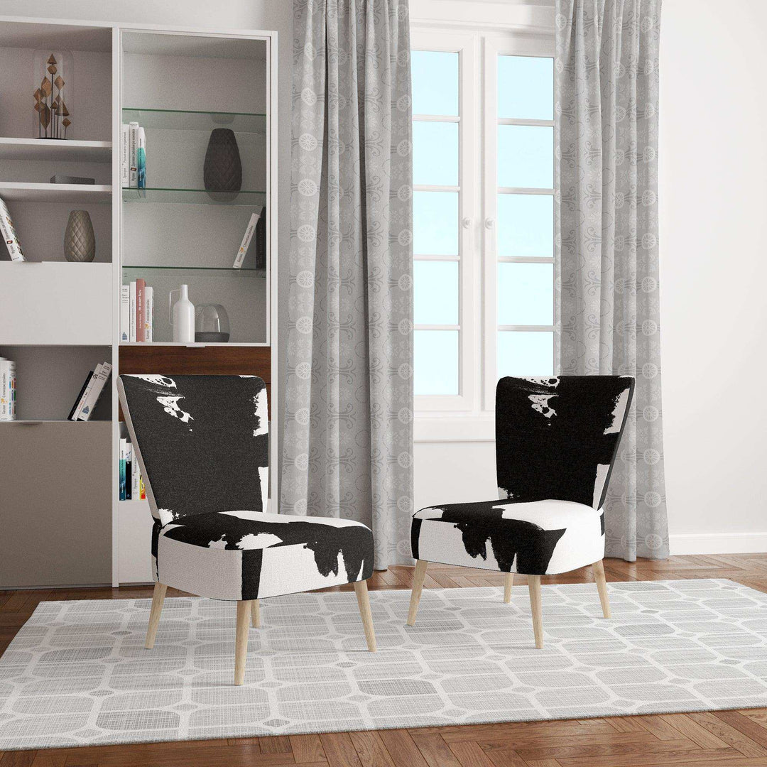 Black &amp; White Crossing Paths I Modern Accent Chair