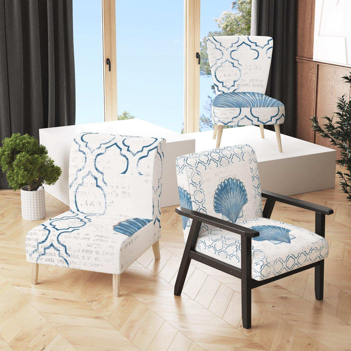 Navy Blue Scallop Shell Nautical &amp; Coastal Accent Chair